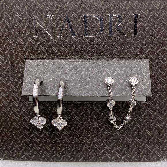 Silver-Tone PaveāSimulated DiamondĀ Hoop Earrings. - Picture 2 of 7